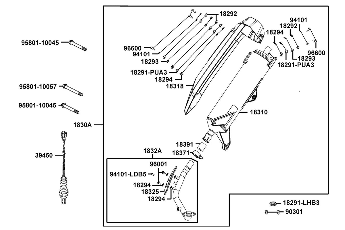 KYMCO Exhaust Muffler exploded-view diagram, X-Town 300i ABS