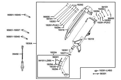 KYMCO Exhaust Muffler exploded-view diagram, X-Town 300i ABS