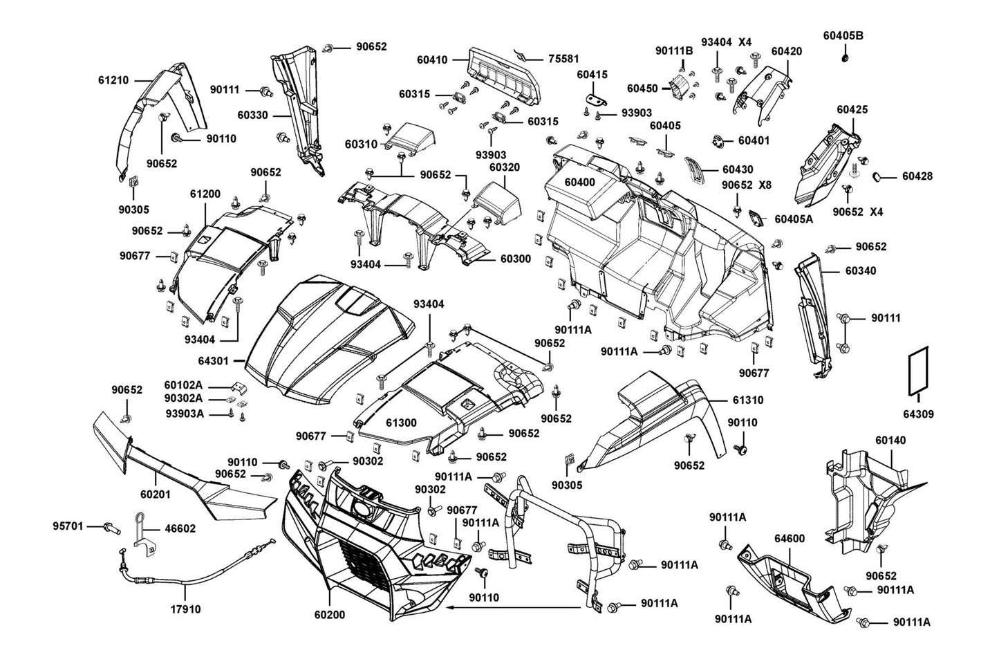 Side Panel Rh Front — 60330-ALE8-E00-YSR — KYMCO exploded-view diagram