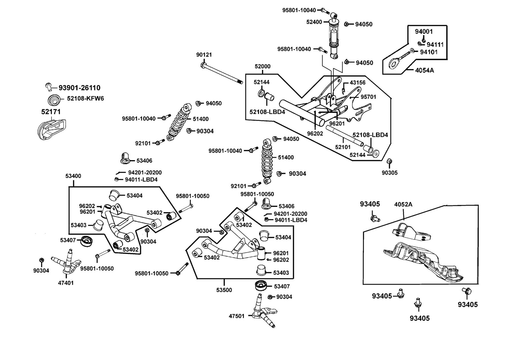 KYMCO Cushion and Fork Rear exploded-view diagram, MONGOOSE 90