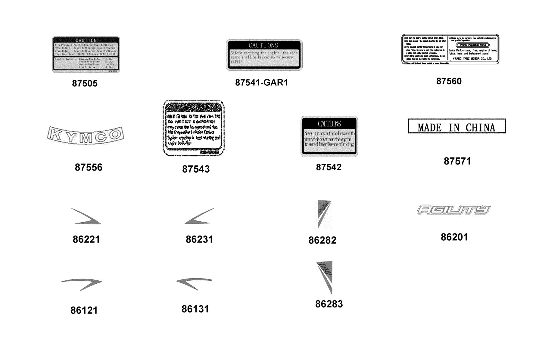 KYMCO Emblem and Stripe exploded-view diagram, Agility 125