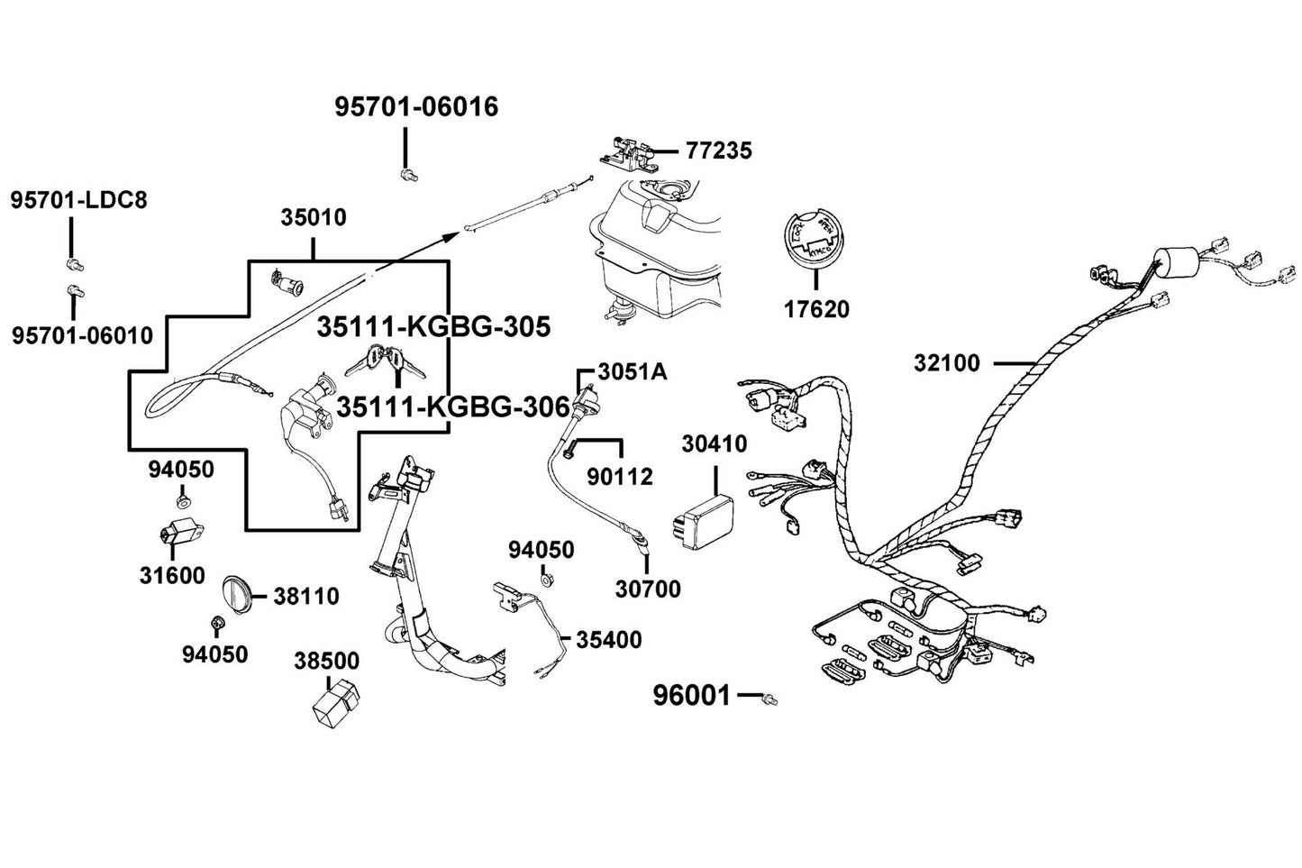 Seat Catch Comp — 77235-KGC4-C00 — KYMCO exploded-view diagram