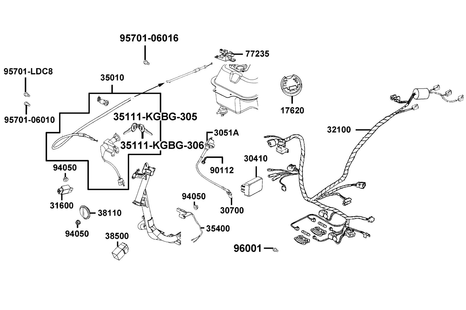 Seat Catch Comp — 77235-KGC4-C00 — KYMCO exploded-view diagram