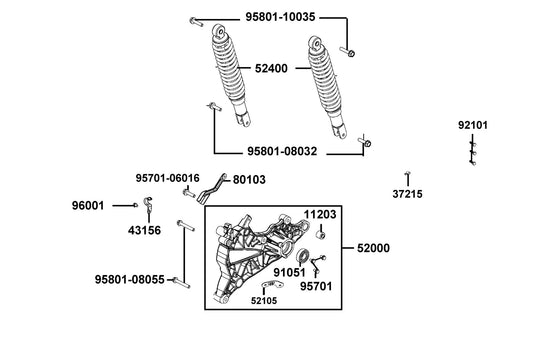 Fork Assy Rr — 52000-AEA7-E10 — KYMCO exploded-view diagram