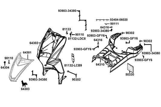 Cap Front Cover (flat Deep Blue) — 64304-LGB5-E10-89P — KYMCO exploded-view diagram