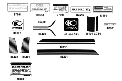 KYMCO Emblem and Stripe exploded-view diagram, Like 200i
