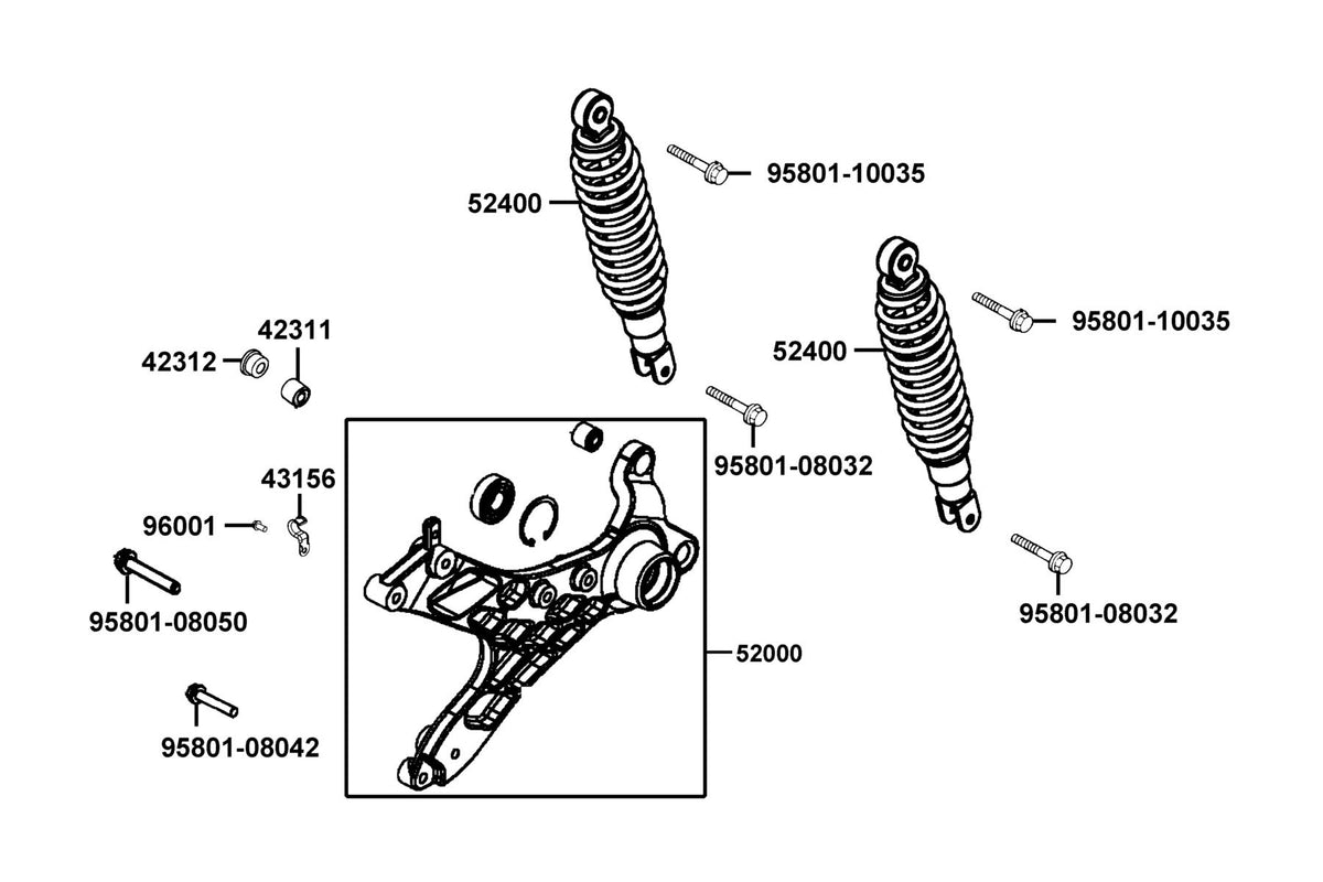KYMCO Rear Cushion exploded-view diagram, Like 200i