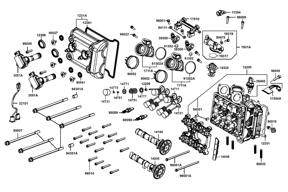 KYMCO Cylinder Head Cover and Cylinder Head exploded-view diagram, AK 550i ABS
