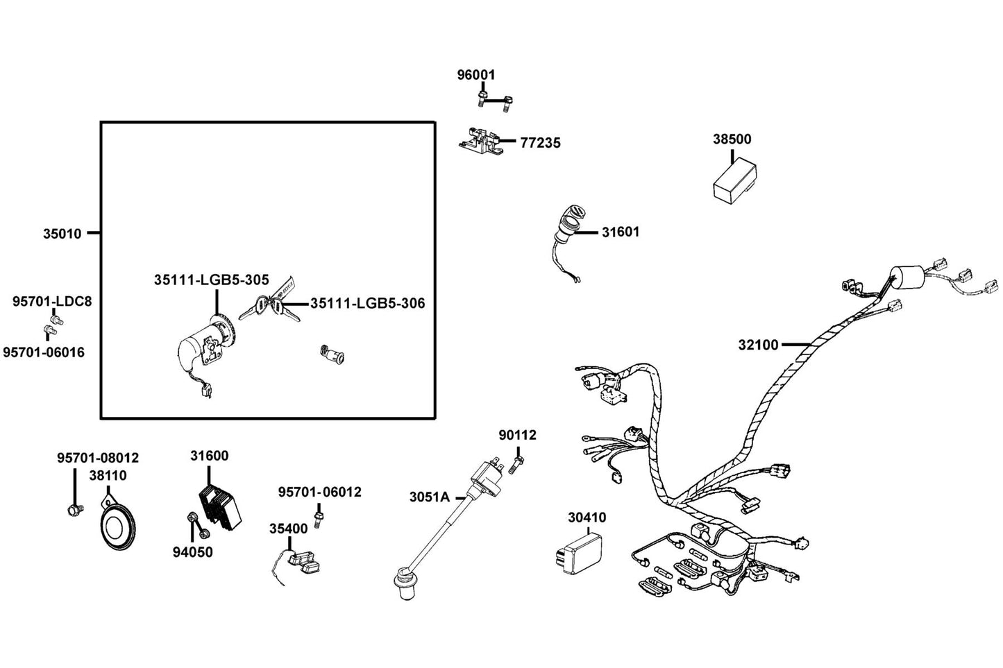Seat Catch Comp — 77235-LGB5-E10 — KYMCO exploded-view diagram