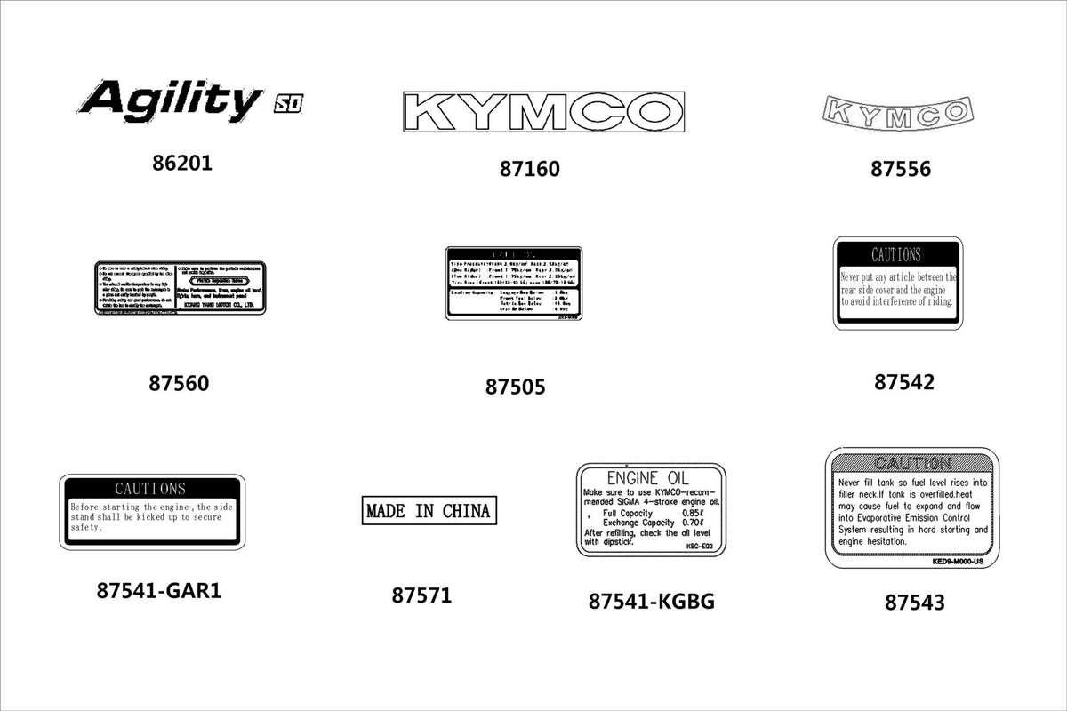 KYMCO Emblem and Stripe exploded-view diagram, Agility 50