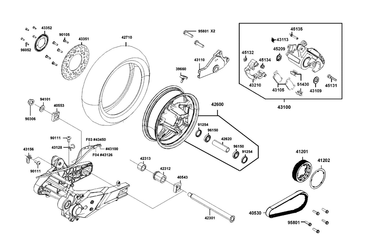 KYMCO Rear Wheel exploded-view diagram, CV3 550i ABS