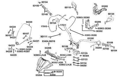 KYMCO Handle Steering and Handle Cover exploded-view diagram, X-Town 300i ABS