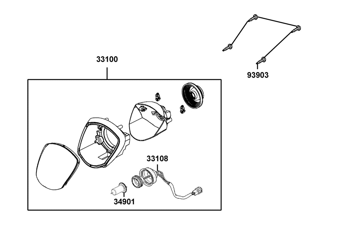 KYMCO Head Light exploded-view diagram, Like 200i