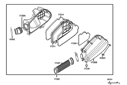 "duct, Air/c" — 17257-LGR4-E10 — KYMCO exploded-view diagram