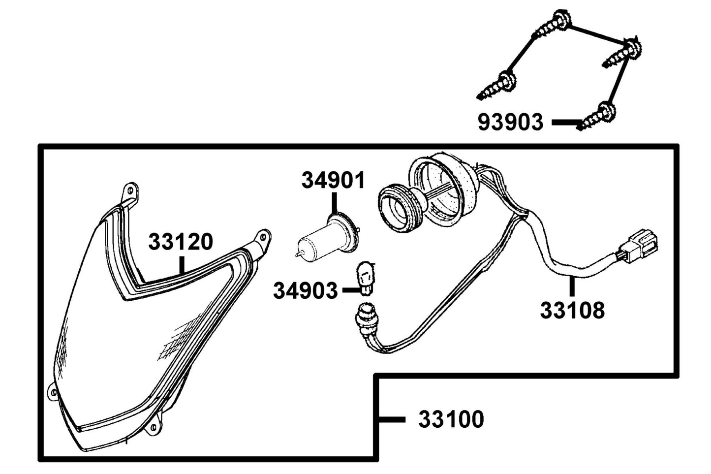 KYMCO Head Light exploded-view diagram, Agility 50