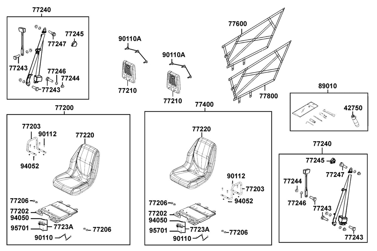 KYMCO Seat exploded-view diagram, UXV 700