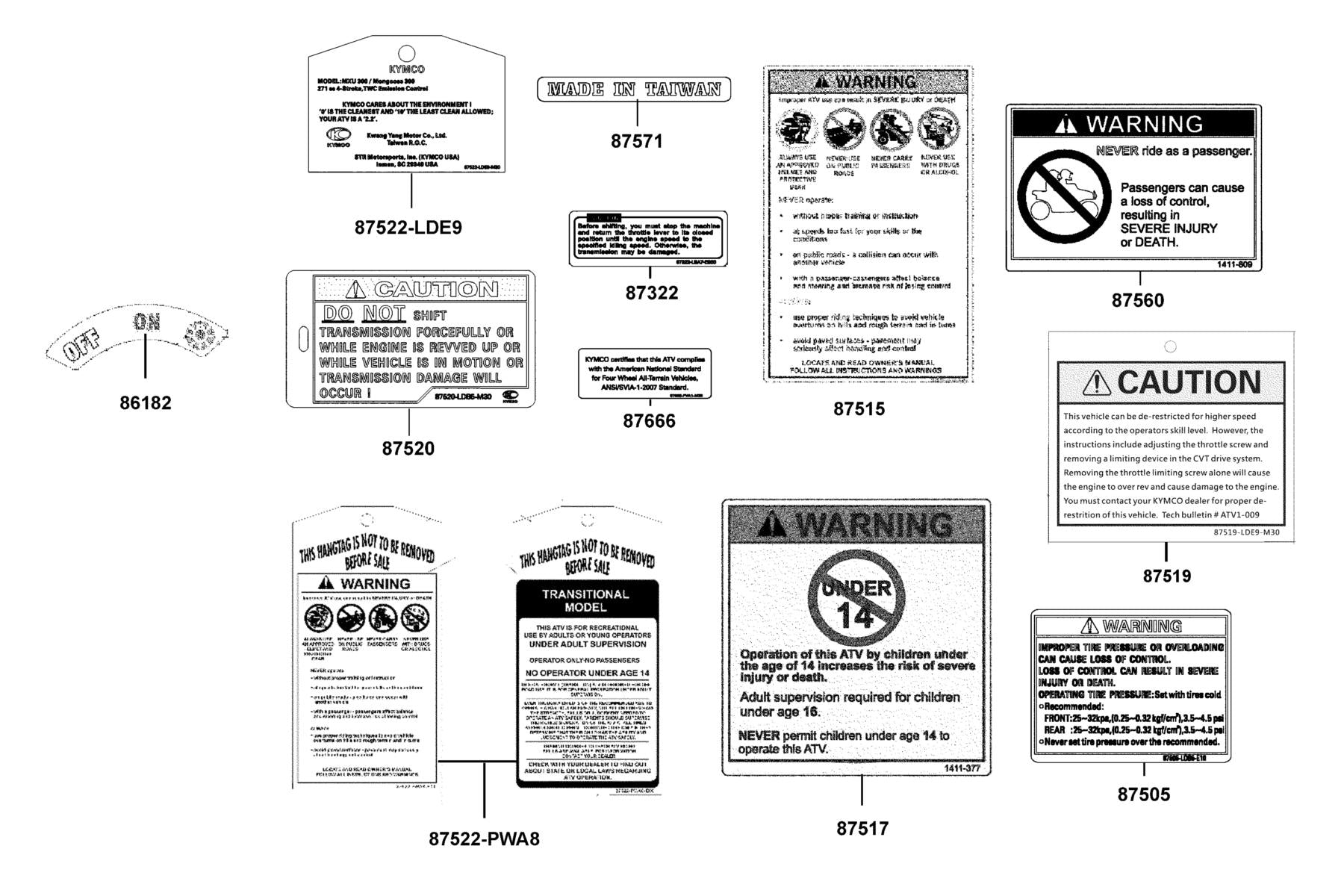 Usa Epa Hang Tag — 87522-LDE9-M30-T01 — KYMCO exploded-view diagram