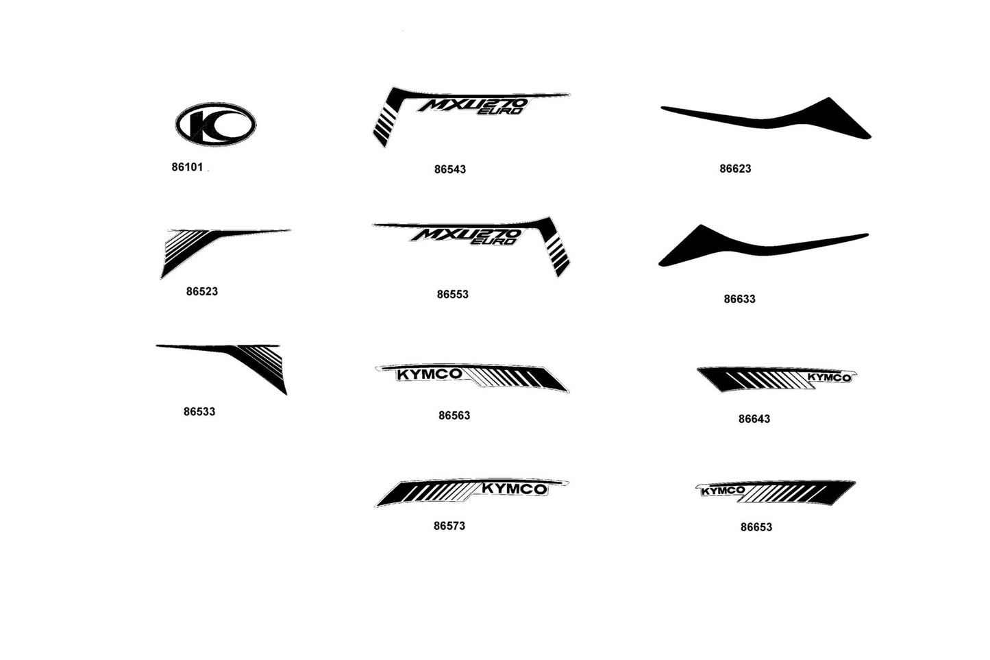 Stripe B R Front Fender — 86543-AHH8-M30-T03 — KYMCO exploded-view diagram