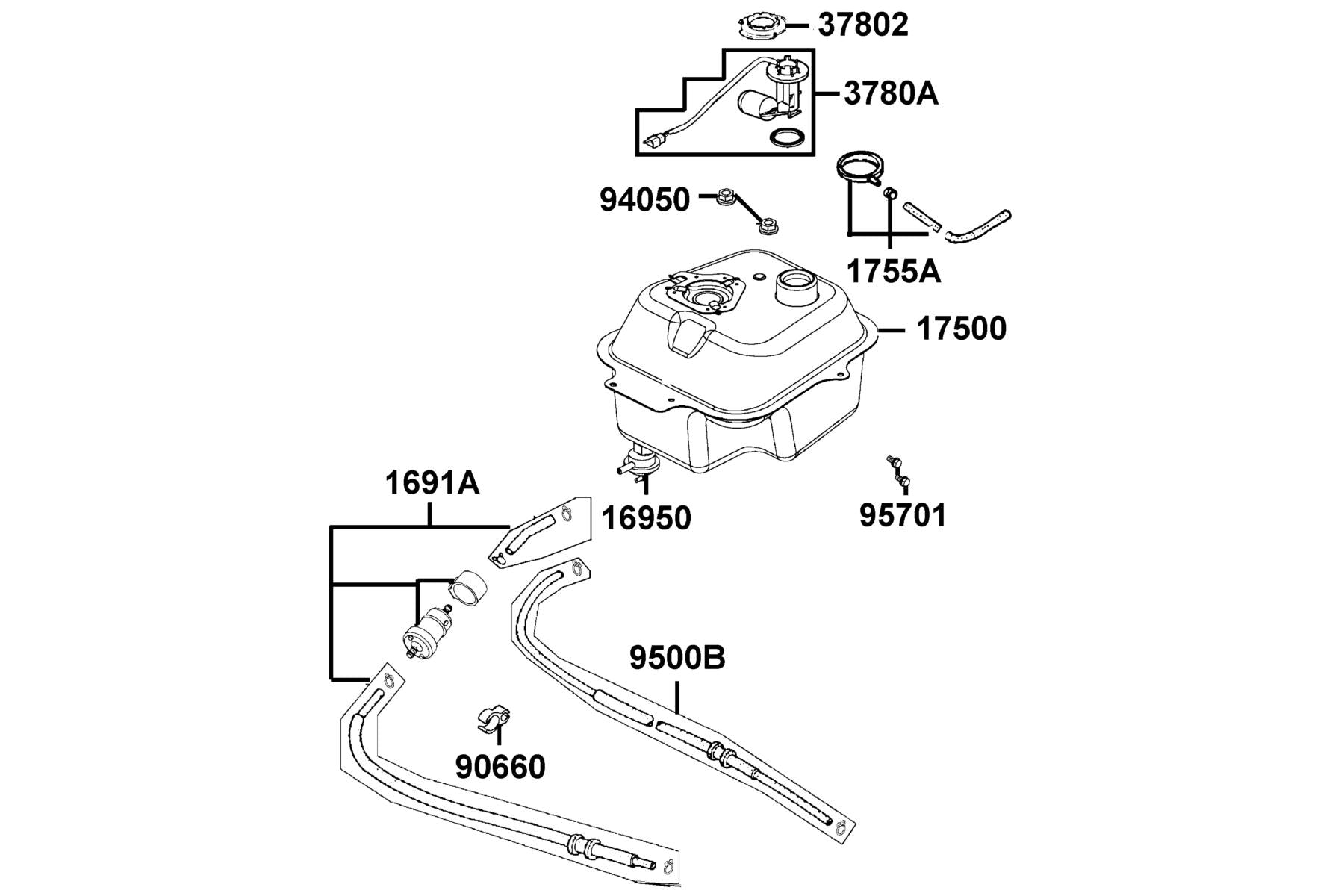 KYMCO Fuel Tank exploded-view diagram, Agility 50