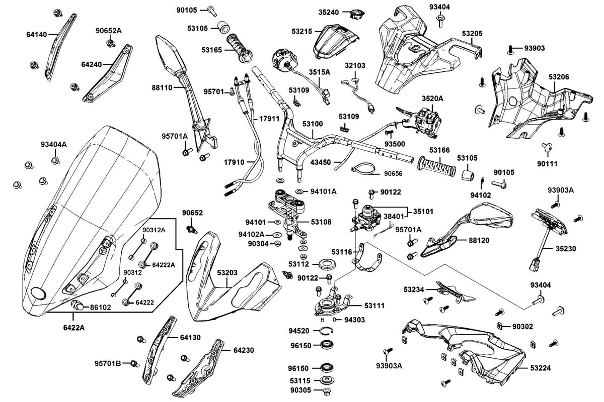 KYMCO Handle Steering and Handle Cover exploded-view diagram, CV3 550i ABS