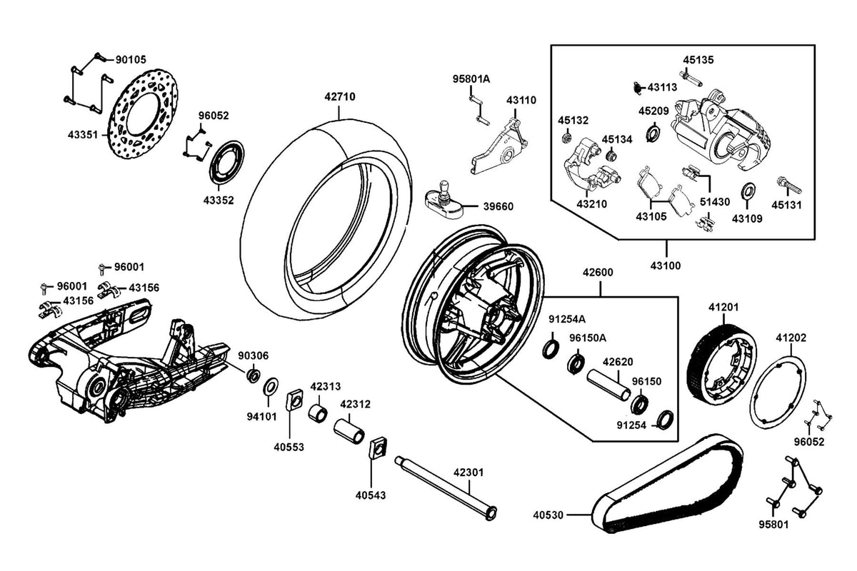 KYMCO Rear Wheel exploded-view diagram, AK 550i Premium ABS