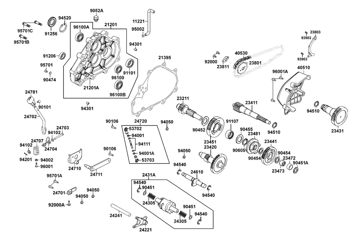 KYMCO Transmission exploded-view diagram, MONGOOSE 270