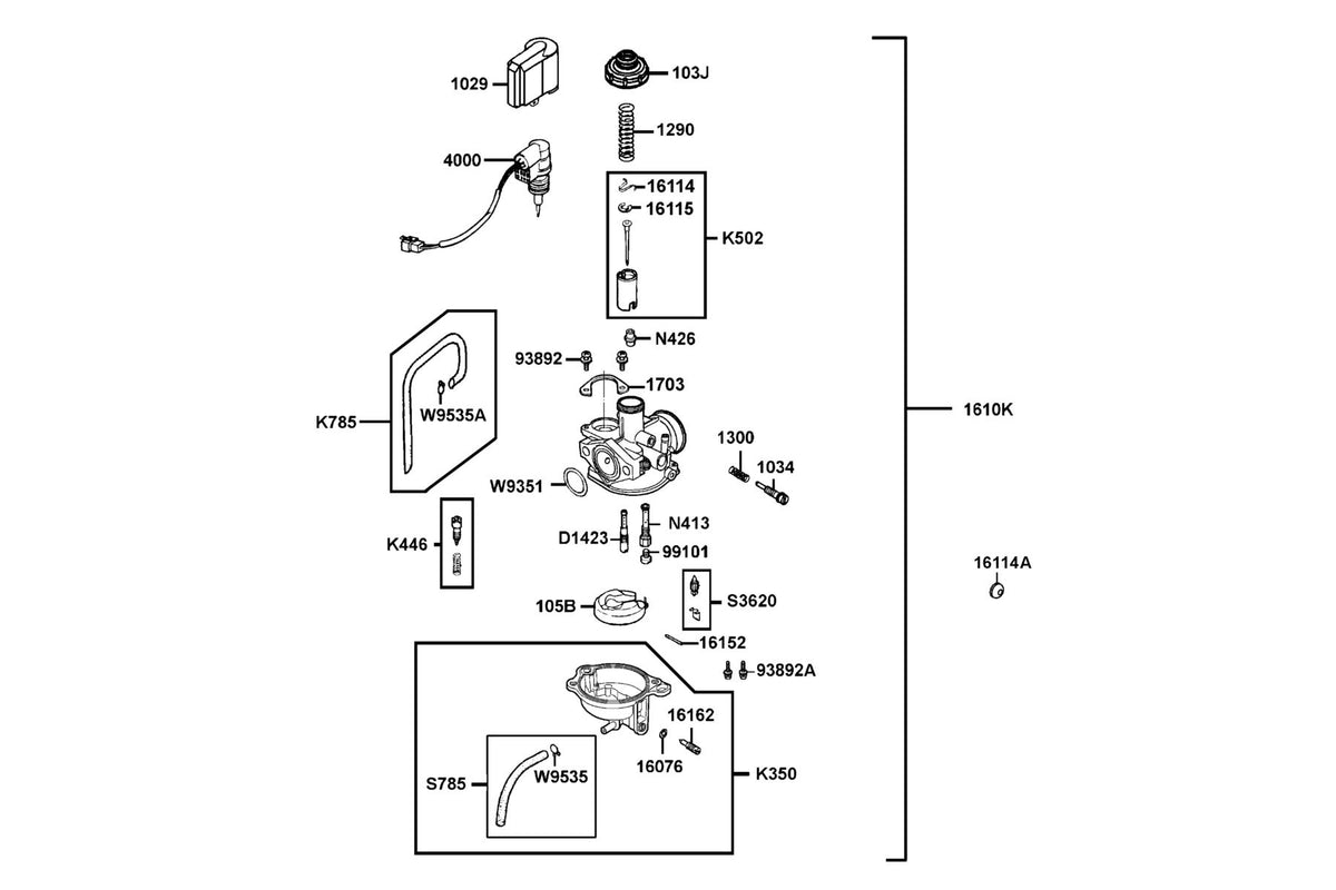 KYMCO Carburetor exploded-view diagram, MONGOOSE 90