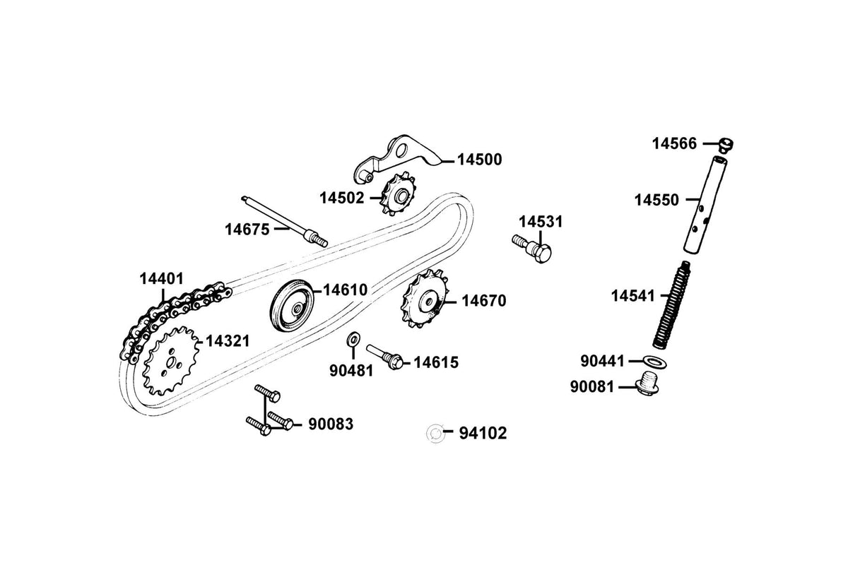 KYMCO Chain Cam exploded-view diagram, K-Pipe 125