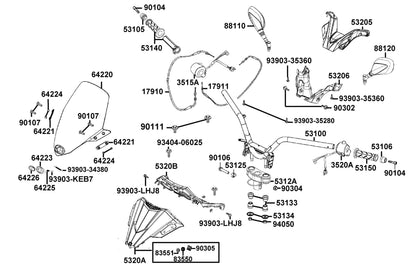KYMCO Handle Steering and Handle Cover exploded-view diagram, X-Town 300i ABS