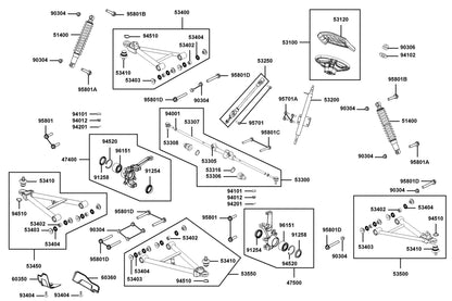 KYMCO Cushion Assy Fr and Wheel Assy Steering exploded-view diagram, UXV 700