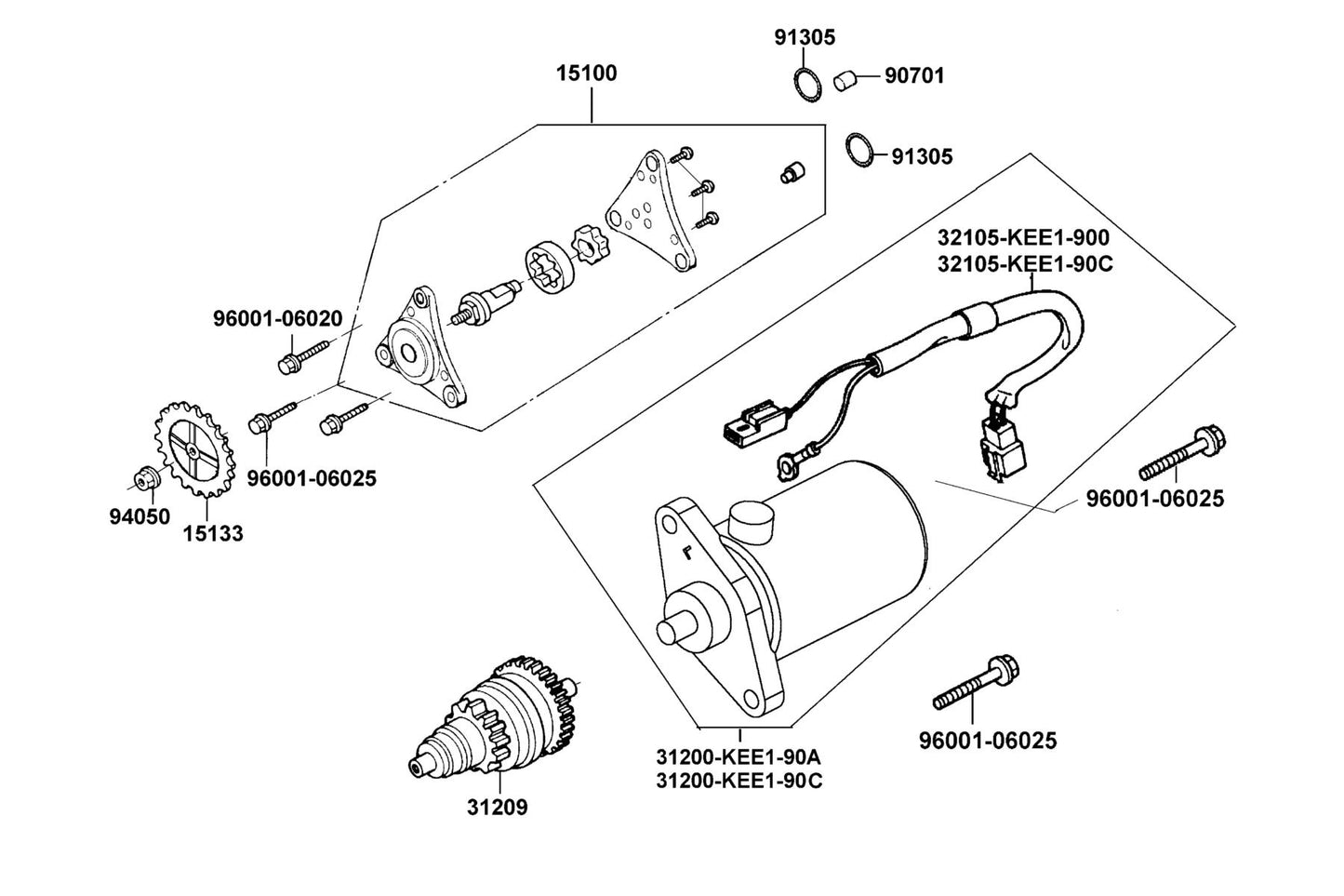 KYMCO Starting Motor and Oil Pump exploded-view diagram, MONGOOSE 70