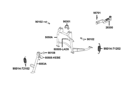 KYMCO Stand and Kick Starter Arm exploded-view diagram, Agility 50