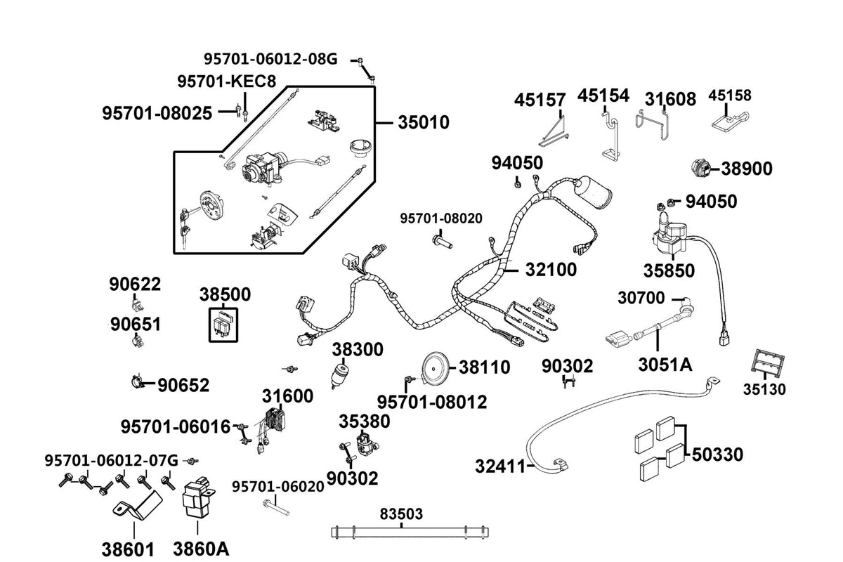 KYMCO Wire Harness exploded-view diagram, Like 150i ABS