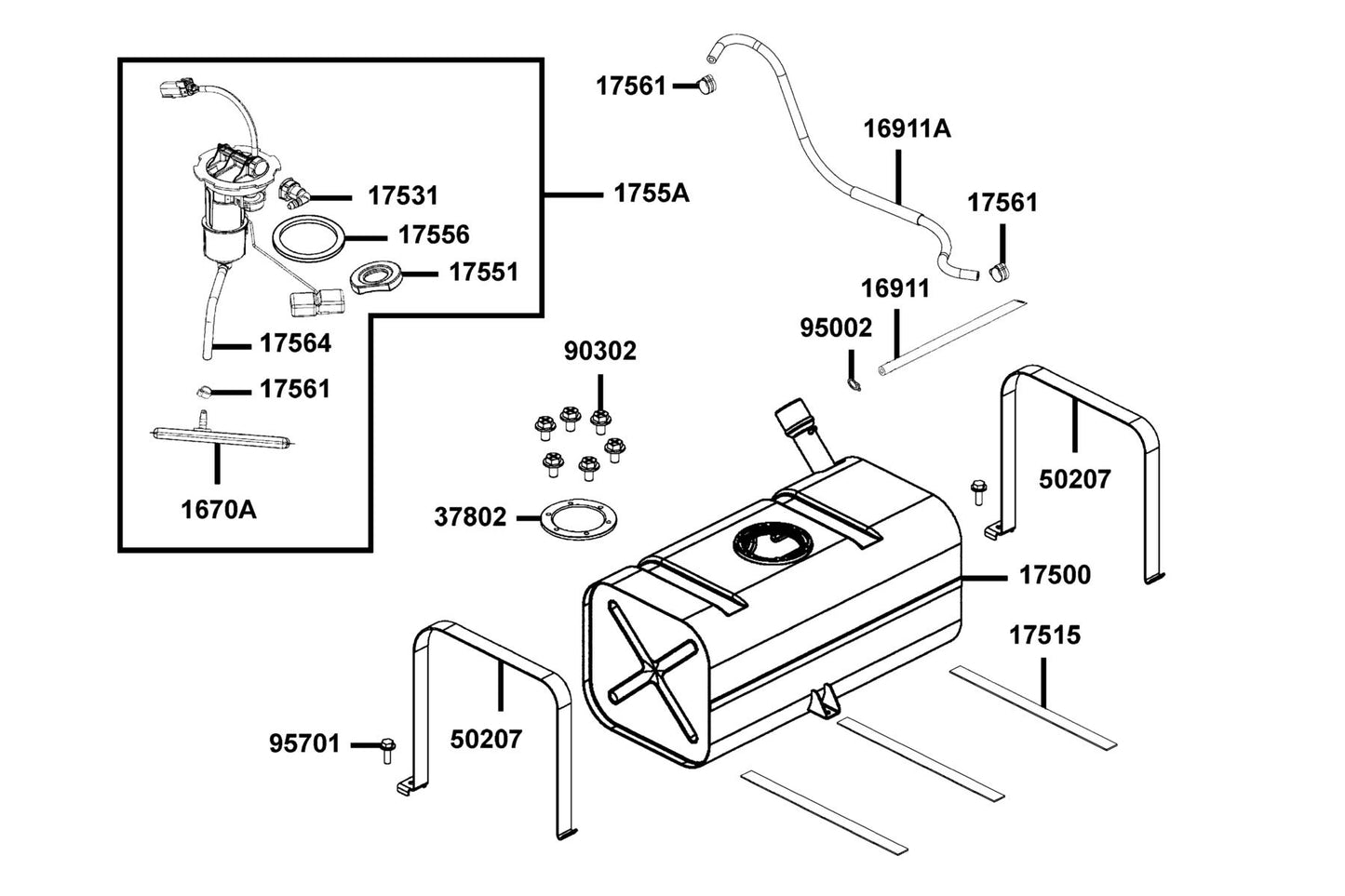Clip B8 Tube — 95002-02080 — KYMCO exploded-view diagram