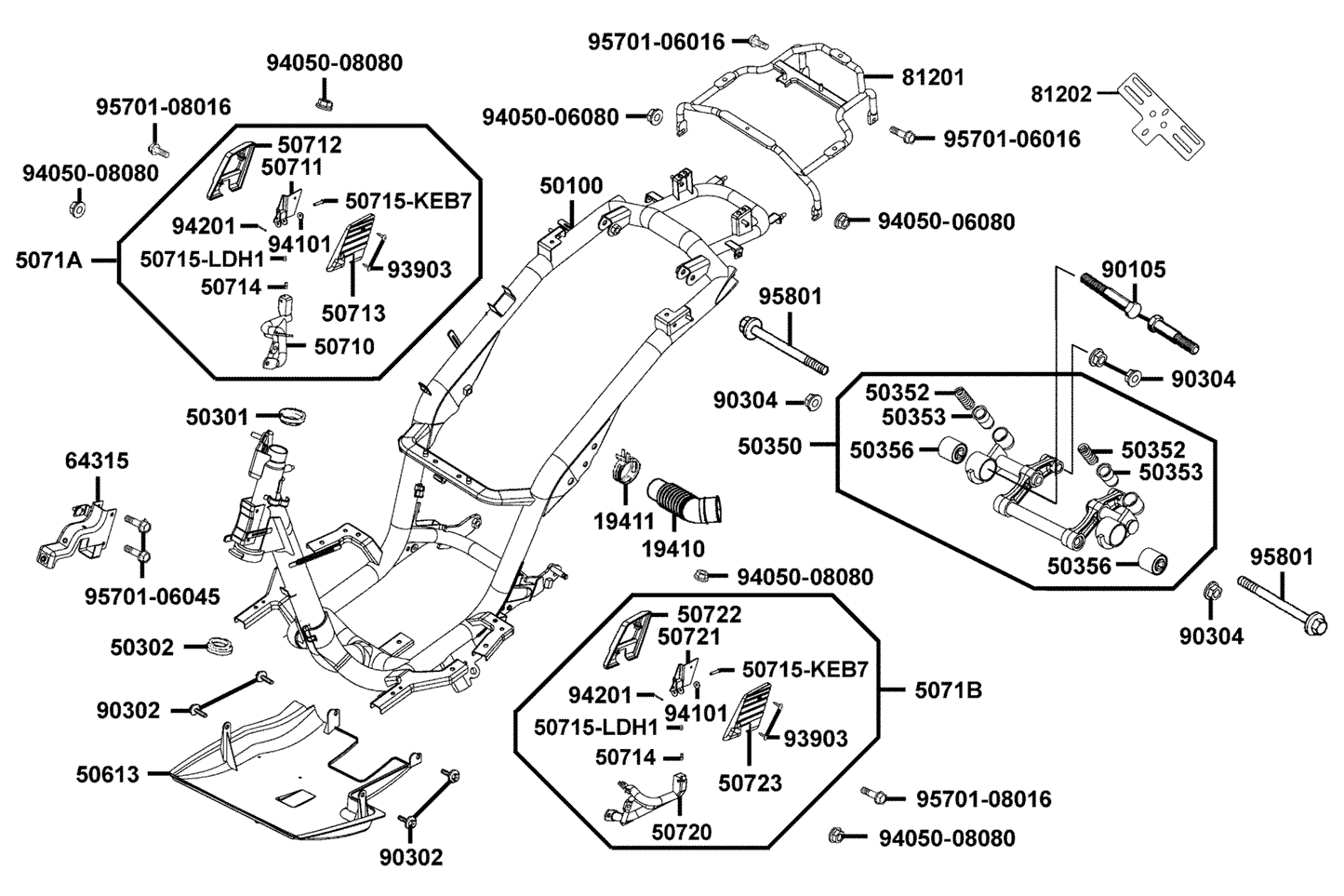 KYMCO Frame Body exploded-view diagram, People S 50