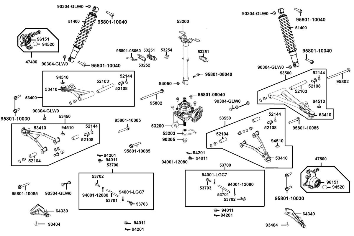 KYMCO Stem Steering exploded-view diagram, MXU 550