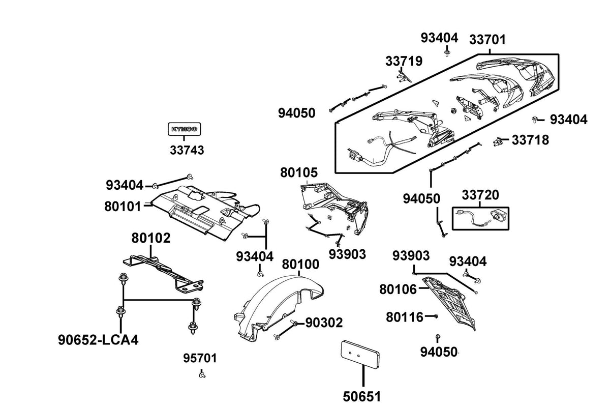 KYMCO Tail Light exploded-view diagram, Like 150i ABS