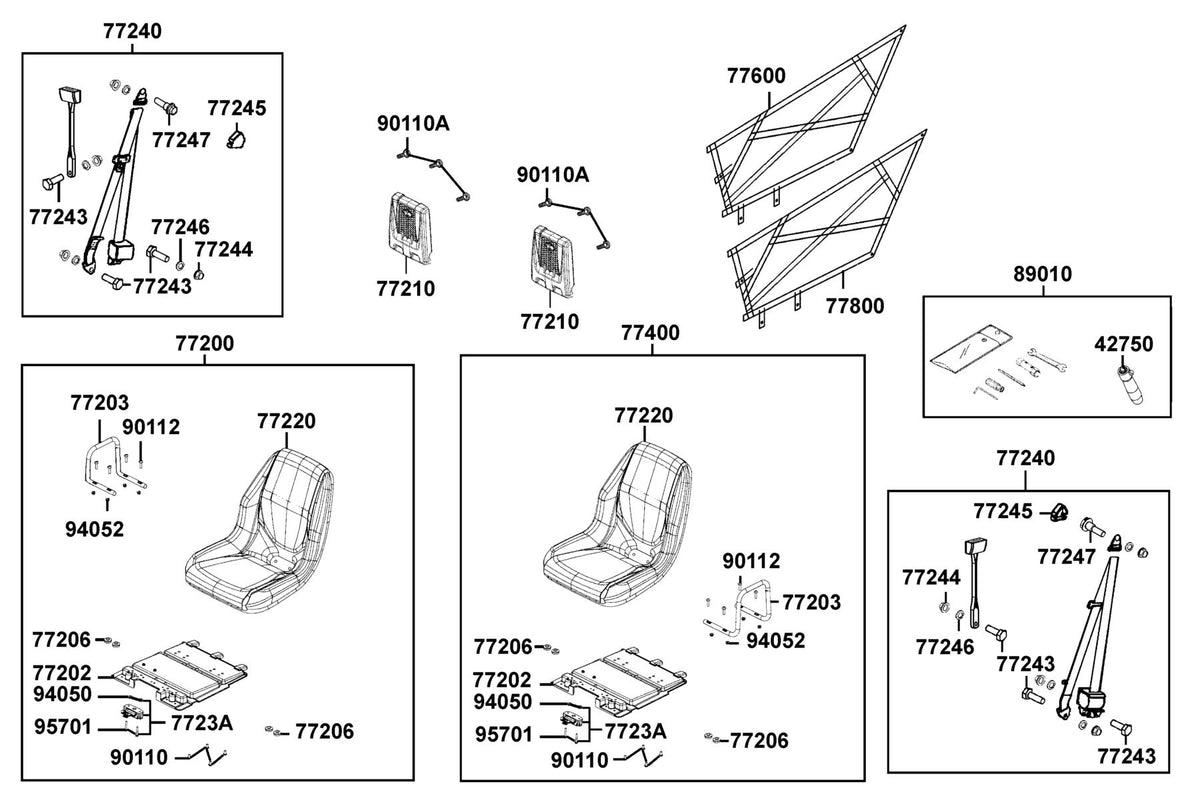KYMCO Seat exploded-view diagram, UXV 700