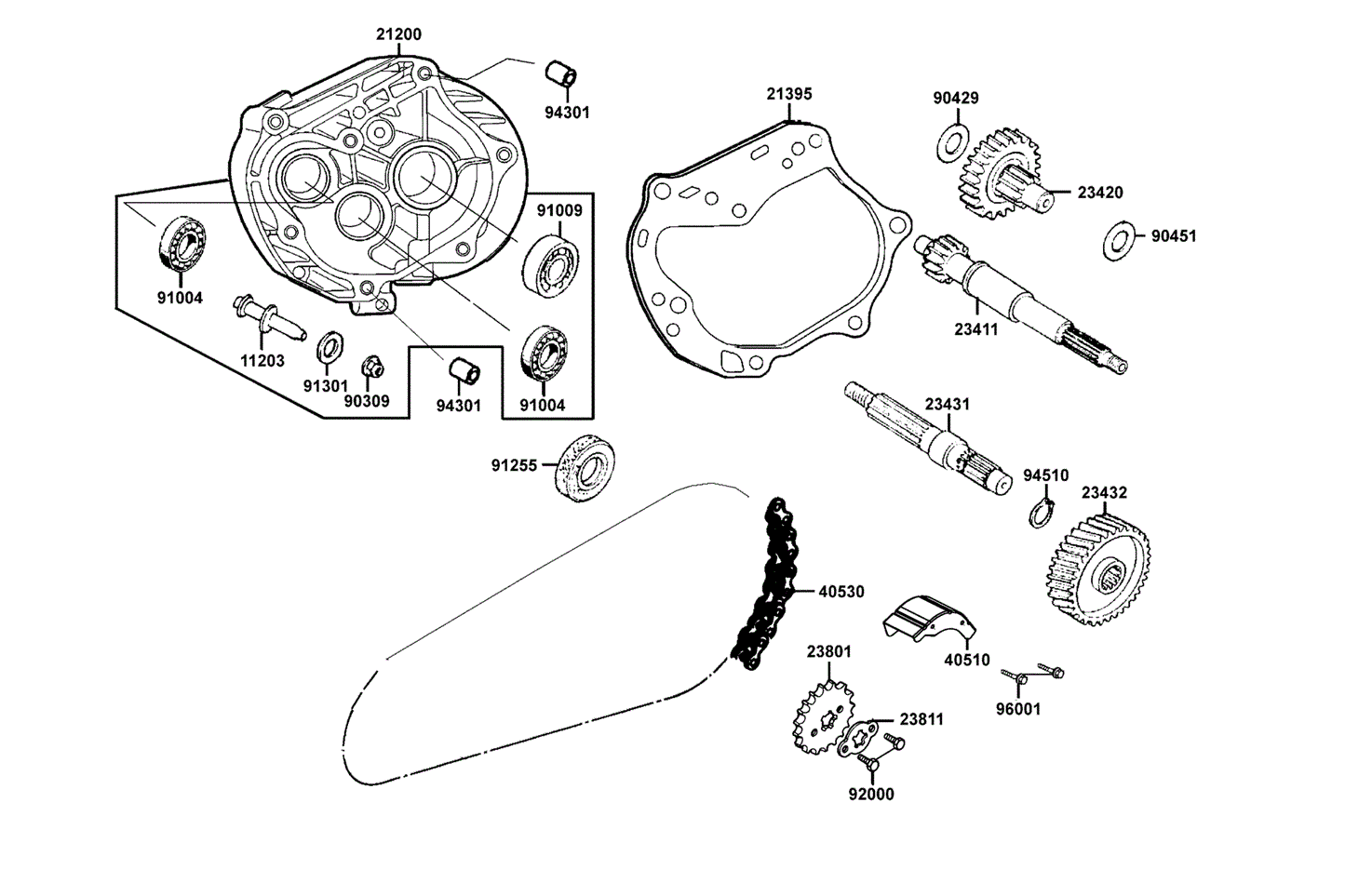 KYMCO Transmission exploded-view diagram, MONGOOSE 90