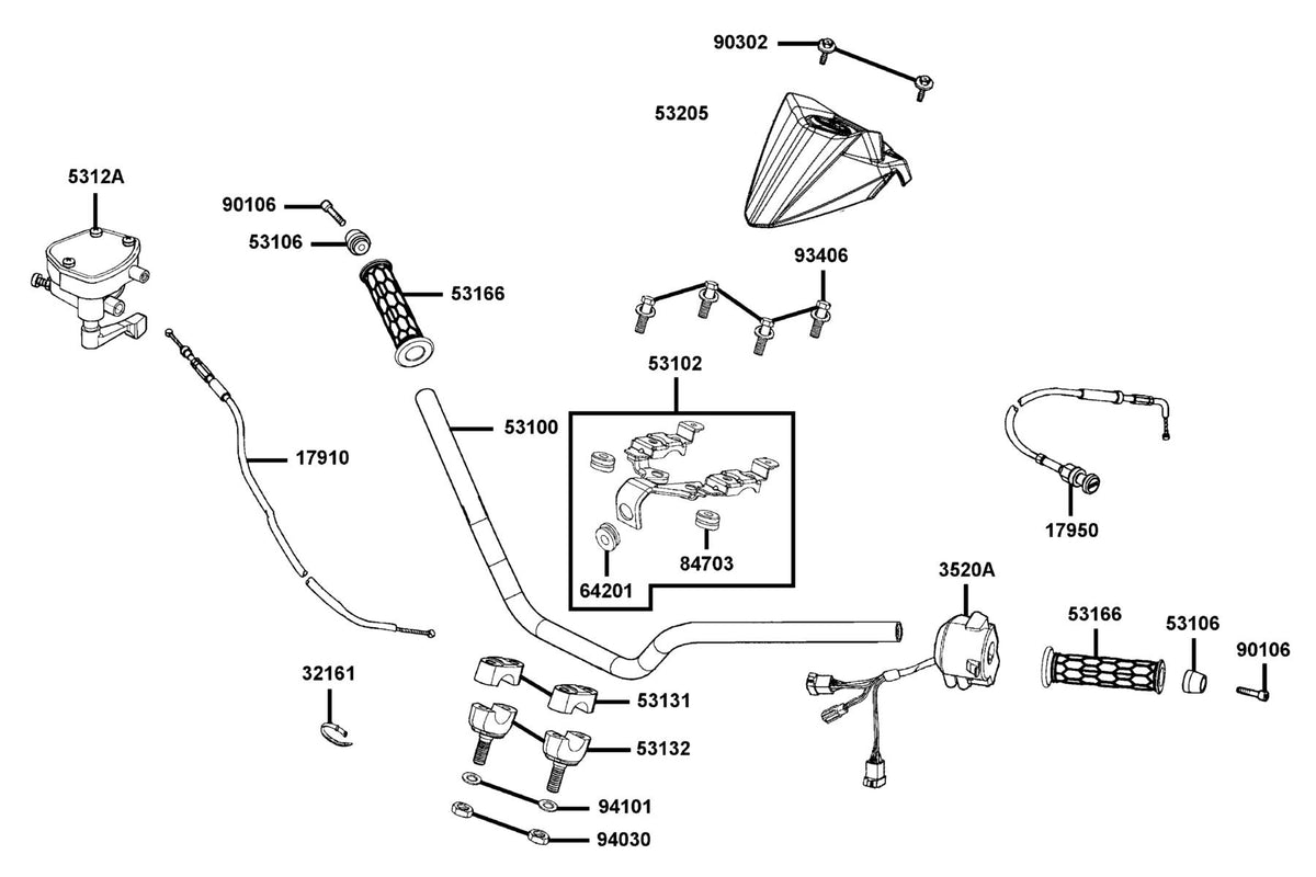 KYMCO Handle Steering exploded-view diagram, MONGOOSE 270