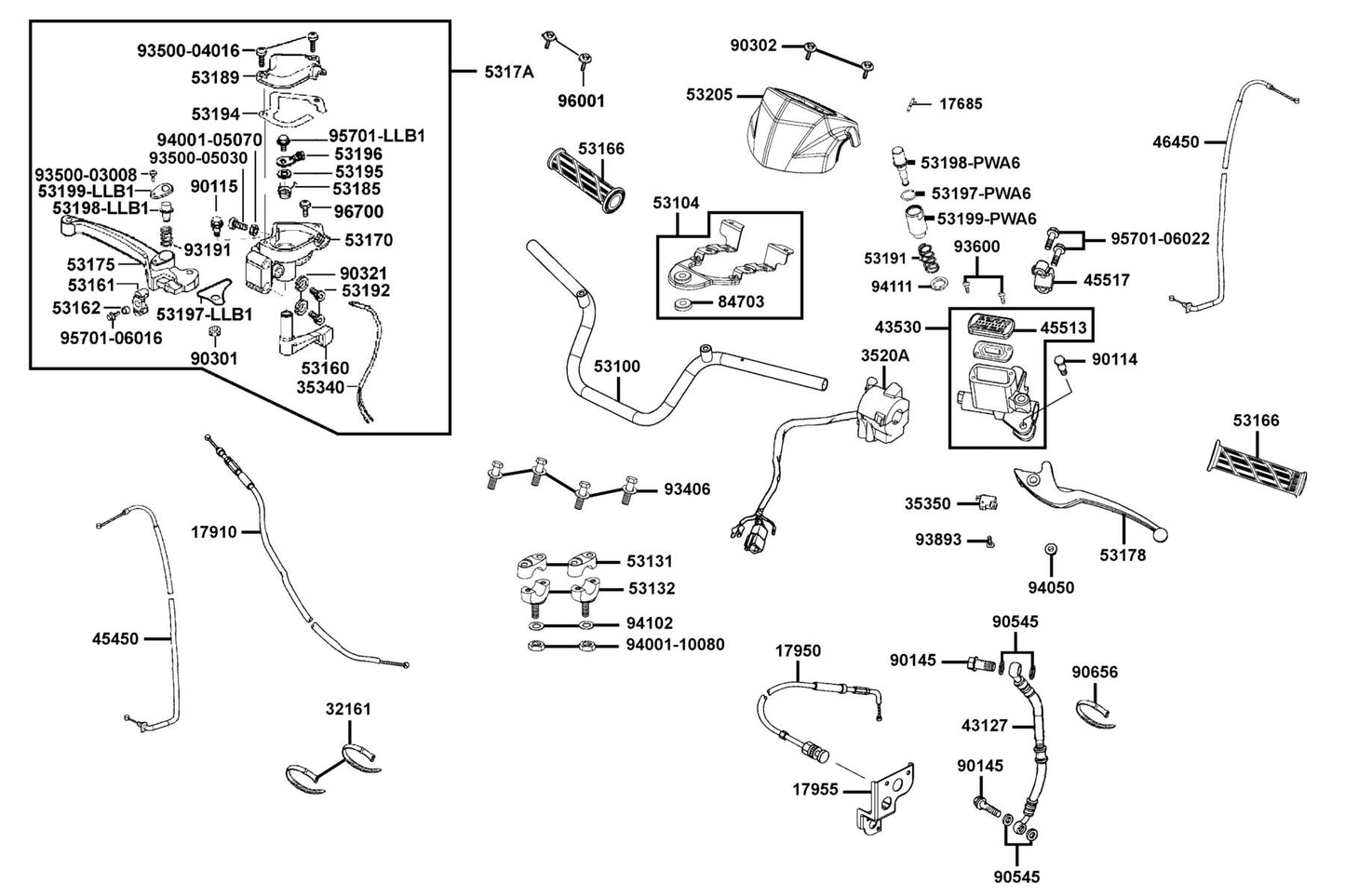 Cover Handle — 53205-LCA5-M00-KDR — KYMCO exploded-view diagram